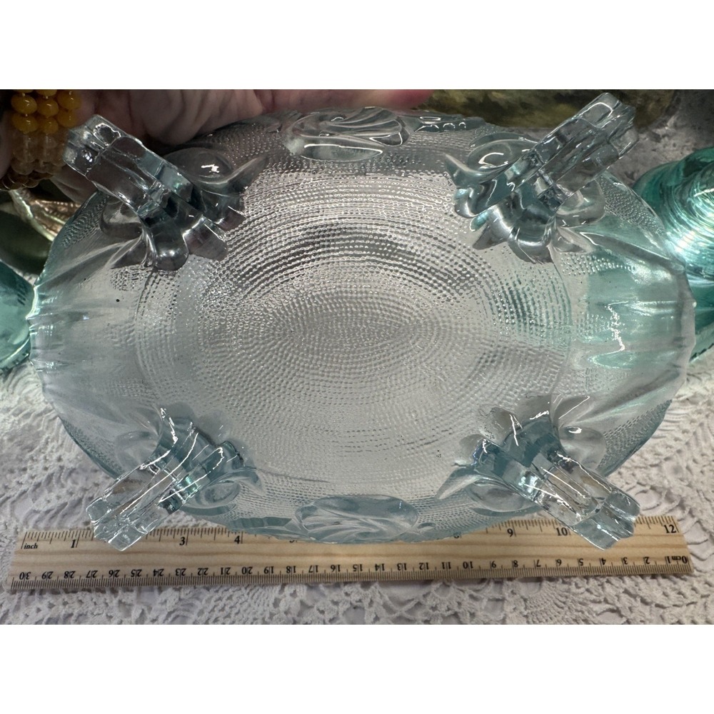 Vintage Jeannette Lombardi Ice Blue Fruit Bowl Footed Glass 10 1/2"L Oval - Picture 2 of 3
